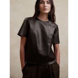 Banana Republic NWT Rogue Leather Tee Shirt in Chocolate Brown Large $300